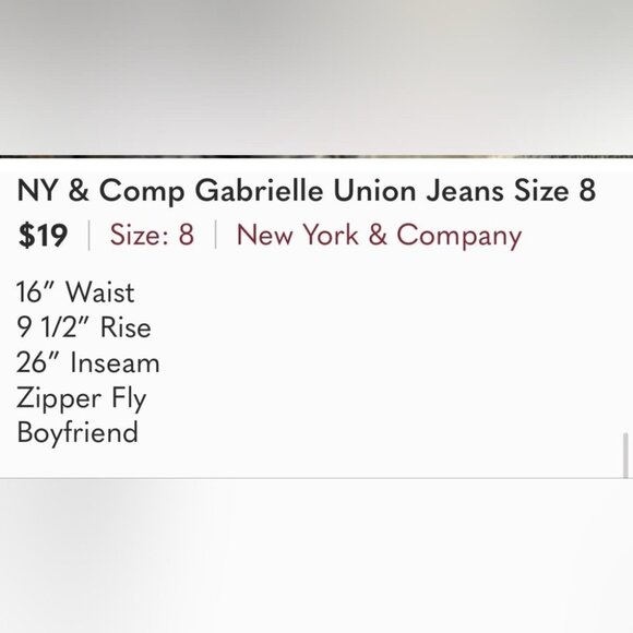 NY & Comp Gabrielle Union Jeans Size 8 - Picture 6 of 6